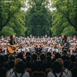 indie artists face their fans on stage